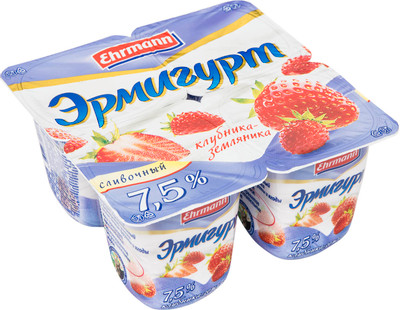 Продукт йогуртный Эрмигурт клубника-земляника 7.5%, 100г