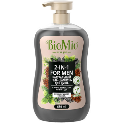Гель-шампунь BioMio с эфирными маслами мяты и кедра для душа для мужчин, 650мл