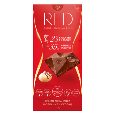 Шоколад молочный Red Delight с фундуком без глютена, 110г