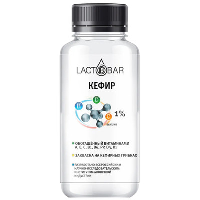 Кефир Lactobar обогащённый витаминами 1%, 330мл