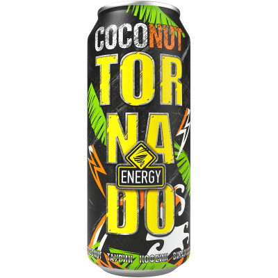 Напиток энергетический Tornado Energy Coconut безалкогольный тонизирующий газированный, 450мл