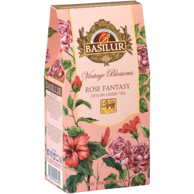Чай Basilur Розовая Фантазия зелёный с лепестками цветов и натуральным ароматом розы, 75г
