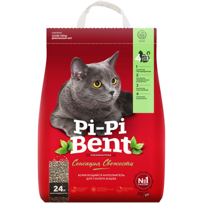 Наполнитель Pi-Pi Bent сенсация свежести комкующийся для кошачьих туалетов, 10кг