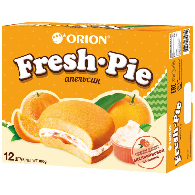 Пирожное Orion Fresh Pie бисквитное с апельсиновой начинкой, 300г