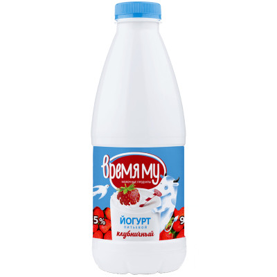 Йогурт Время Му клубничный питьевой 2.5%, 900мл