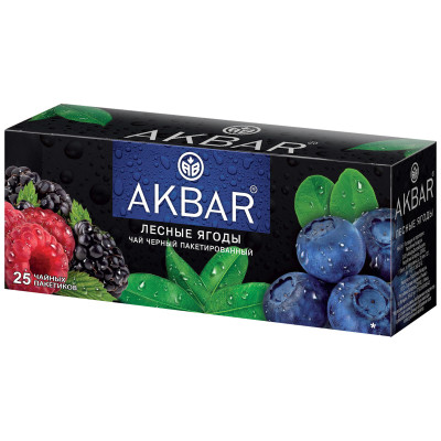 Чай Akbar Лесные ягоды чёрный ароматизированный в пакетиках, 25x1.5г