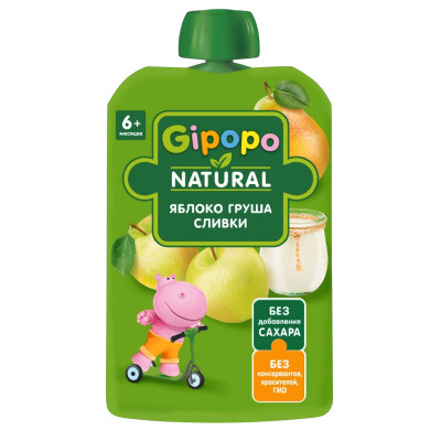 Пюре фруктовое Gipopo Из Яблок и груш со сливками, 90г