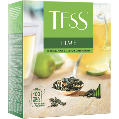 Чай Tess Лайм зелёный байховый в пакетиках, 100х1.5г