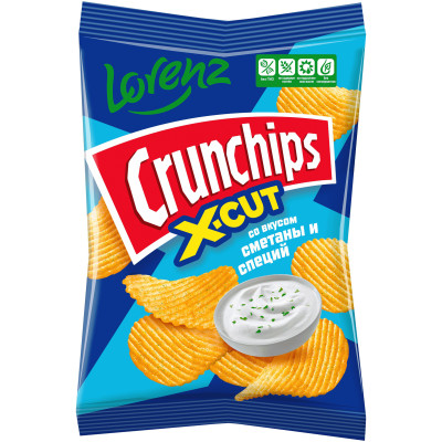 Чипсы Crunchips X-Cut картофельные рифленые со вкусом сметаны и специй, 70г