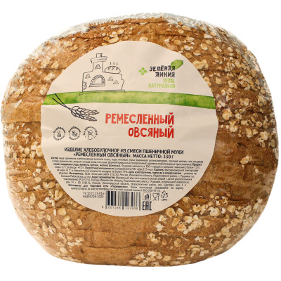 Хлеб Ремесленный овсяный из смеси пшеничной муки Зелёная Линия, 330г