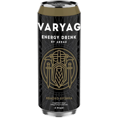 Напиток энергетический Varyag Яблоко-бузина безалкогольный тонизирующий газированный, 450мл
