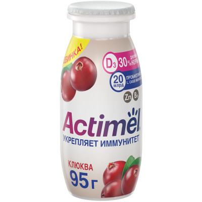 Продукт Actimel кисломолочный с клюквой-цинком обогащенный 1.5%, 95мл