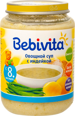 Суп Bebivita овощной с индейкой с 8 месяцев, 190г