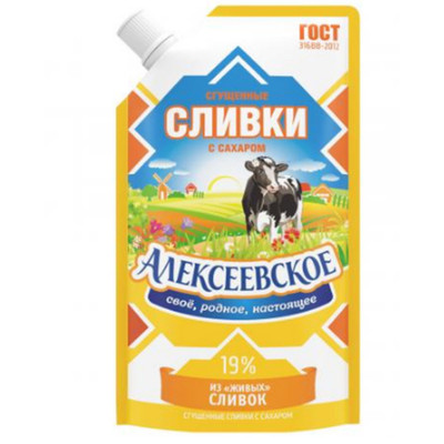 Сливки сгущённые Алексеевское с сахаром 19%, 270мл