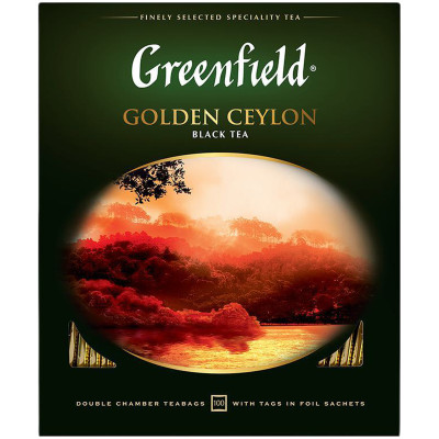 Чай Greenfield Золотой Цейлон чёрный в пакетиках, 100х2г