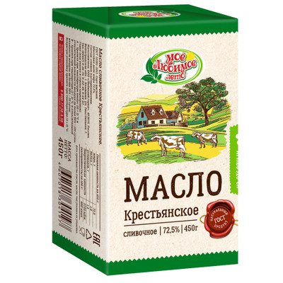 Масло сливочное Любимый Город Крестьянское высшего сорта 72.5%, 450г