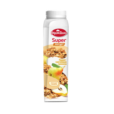Йогурт Вкуснотеево питьевой Super груша-гречневая гранола 1.3%, 320мл