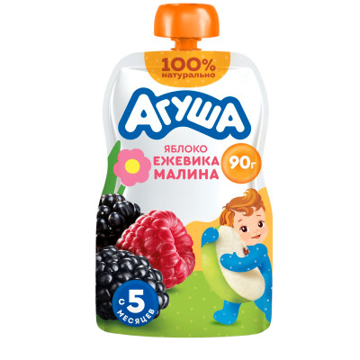 Пюре фруктовое Агуша Яблоко-Ежевика-Малина с 5 месяцев, 90г