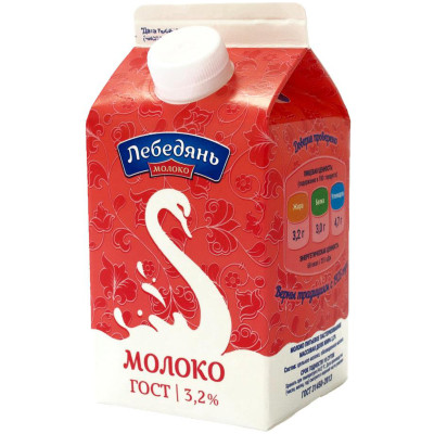 Молоко Лебедяньмолоко пастеризованное 3.2%, 500мл