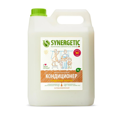 Кондиционер-ополаскиватель для белья Synergetic миндальное молочко биоразлагаемый, 5л