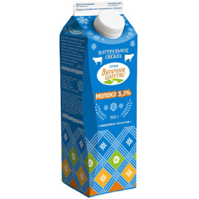 Молоко Молочное царство пастеризованное 3.2%, 900мл