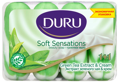 Мыло туалетное Duru Soft Sensations экстракт зелёного чая и крем, 4х90г