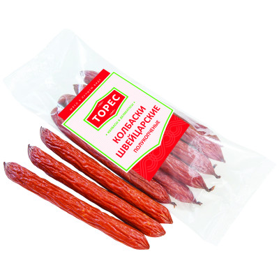 Колбаски варёно-копчёные Торес Швейцарские из мяса птицы, 400г