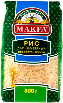 Рис Makfa длиннозёрный пропаренный шлифованный, 800г