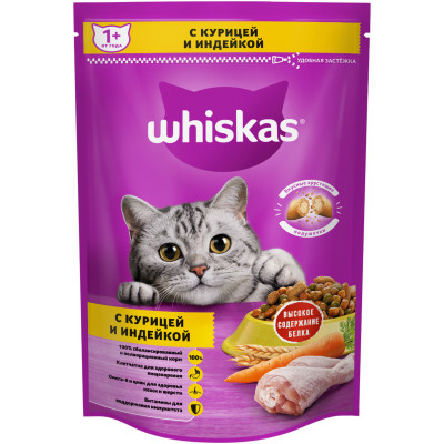 Сухой корм Whiskas для кошек Подушечки с паштетом Ассорти с курицей и индейкой, 350г