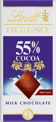 Шоколад молочный Lindt Excellence с высоким содержанием молока и какао 55%, 80г