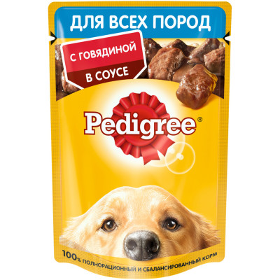 Влажный корм Pedigree для взрослых собак всех пород с говядиной в соусе, 85г