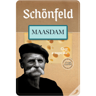 Сыр Schonfeld Маасдам, 45%, нарезка, 125г, 6шт