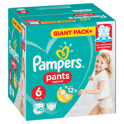 Подгузники-трусики Pampers Pants р.6 15+кг, 60шт