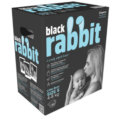 Подгузники Black Rabbit на липучках для мальчиков и девочек р.S 4-8кг, 32шт