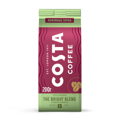 Кофе Costa Coffee Bright Blend Средняя обжарка, в зернах, 200г