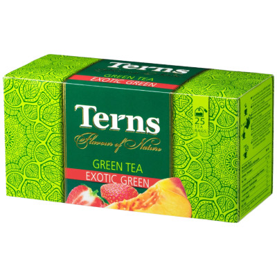 Чай Тerns Exotic Green с ароматом клубники и персика зелёный, 25х1,5г