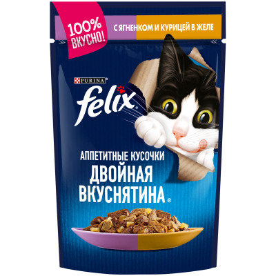 Влажный корм Felix для кошек с ягненком и курицей, 85г