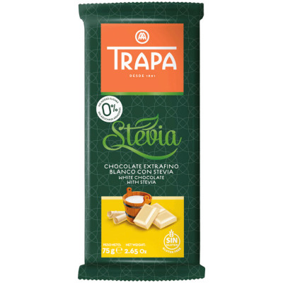 Шоколад белый Trapa Stevia со стевией, 75г