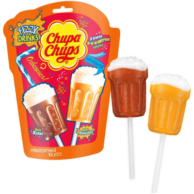 Карамель Chupa Chups Fizzy Drinks со вкусом колы и апельсина, 105г