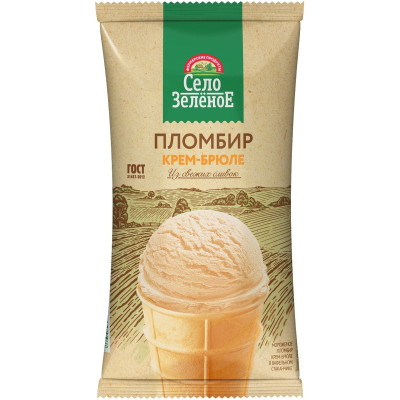 Мороженое Село Зелёное Крем-брюле пломбир в вафельном стаканчике 15%, 90г