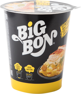 Пюре Big Bon картофельное с сухариками + соус с жареной курицей, 60г