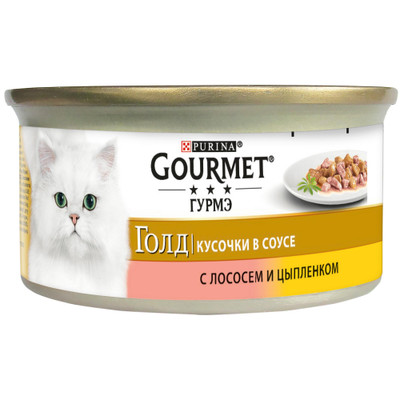 Корм Gourmet Gold кусочки с цыплёнком и лососем в соусе для кошек, 85г
