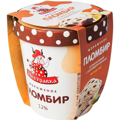 Мороженое пломбир Пестравка ванильный с шоколадной крошкой 12%, 270г
