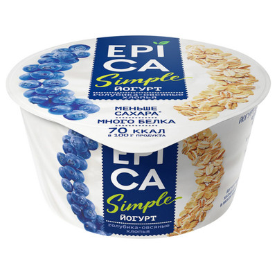 Йогурт Epica Simple голубика-овсяные хлопья 1.5%, 130г