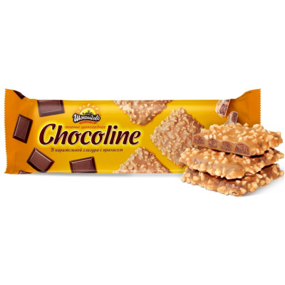 Печенье Шоколадово Chocoline с арахисом с какао и вкусом карамели глазированное, 200г