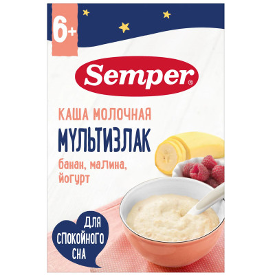 Каша Semper Мультизлак с бананом малиной и йогуртом, 180г