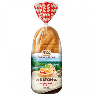 Батон Дедовский Хлеб Нарезной высший сорт, 400г