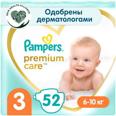 Подгузники Pampers Premium Care Midi р.3 6-10кг, 52шт