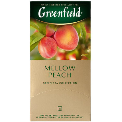 Чай Greenfield Мэллоу пич зелёный байховый с ароматом персика в пакетиках, 25х1.8г