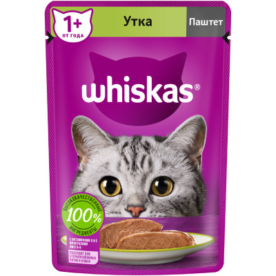 Влажный корм Whiskas для кошек паштет с уткой, 75г
